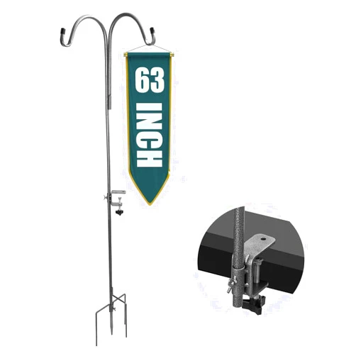 BOWEITI 65'' Shepherds Hooks, Adjustable 2-Sided Bird Feeder Pole w/4 Base Prongs, Garden Pole for Bird Feeder, Plant Baskets, Decor, Garden Plant Hanger Stands (Silver, 1PCS Thicked)
