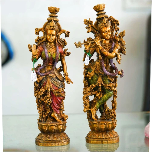 Generic NIA crafts Radha Krishna Statue Couple Statue God of Lovers, Temple Gifts for Mother Handmade Radha Krishna Copper Finish Divine Love