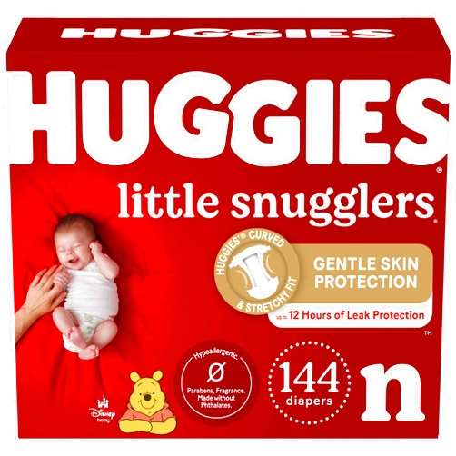 Huggies Newborn Diapers, Little Snugglers Newborn Diapers, Size Newborn (up to 10 lbs), 144 Count