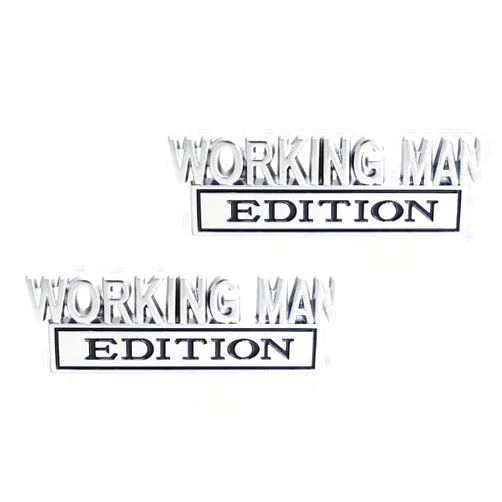 CARRUN 2 Pcs Working Man Edition Emblem 3D Metal Badge Decal Sticker Fit for Universal Car Truck SUV Side Rear Front Hood Trunk Door (Silver Black)