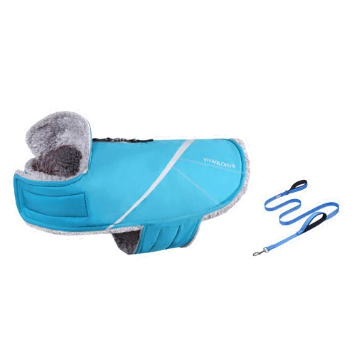 VIVAGLORY Snowrap Dog Coat + Twingrip Dog Leash, Fluffy Warm Fleece Lined Reflective Water Resistant, Training & Walking with Traffic Handle & 2 Loop
