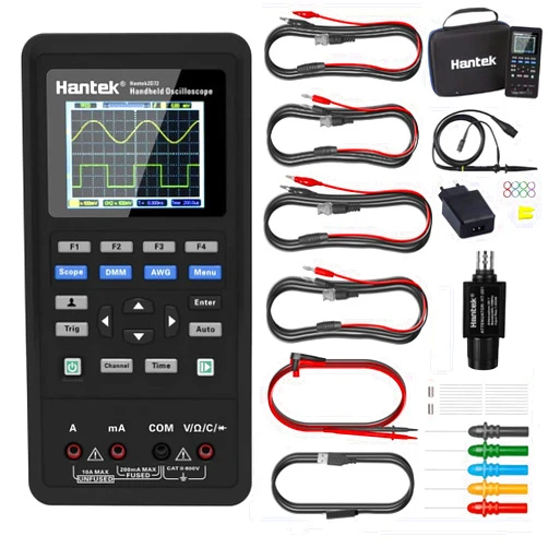 Hantek 2D72 250MSa/S Handheld Digital Oscilloscope Waveform Generator Multimeter USB Portable 70MHz 2 Channel Multifunction 6Ksa Storage Depth(Hantek2D72)