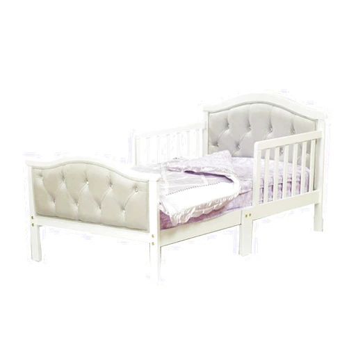Orbelle Trading Toddler Bed with Soft Tufted Headboard, Kids Wood Bed Frame with Half Side Rails