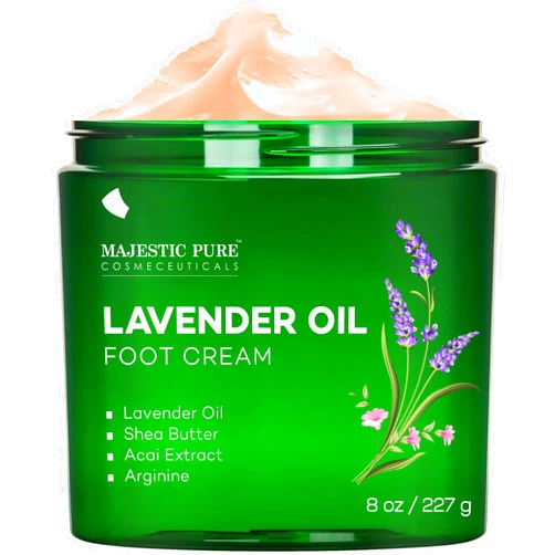 Majestic Pure Lavender Oil Foot Cream, Warming Cream - Calluses, Dry Cracked Feet, Hands, Heels, Elbow, Nails, and Knees - Softens & Moisturizes Skin - 8 oz