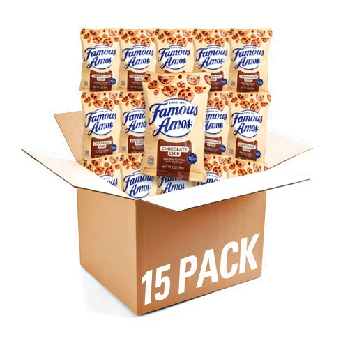 The Hampton Candy Company Famous Amos 2 oz., Pack of 15, Individual Bags of Famous Amos Chocolate Chip Cookies - Bulk Cookies Snacks
