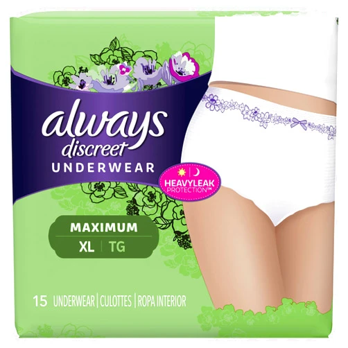 Always Discreet, Incontinence Underwear for Women, Maximum Classic Cut, Extra-Large, 15 Count