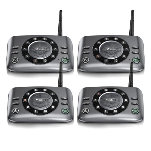 Wuloo Hands-Free Intercoms Wireless for Home Business, Upgrade Two Way Audio Intercom System for Elderly, Full Duplex Room to Room Intercom with 5280 ft Range Clear Sound Anti-Interference, Pack of 4