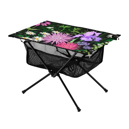 WDdZzyy Folding Short Table Wild Flowers Chamomile Nature Upgraded Oxford Folding Beach Table with Carry Bag for Hiking Picnic Vacation