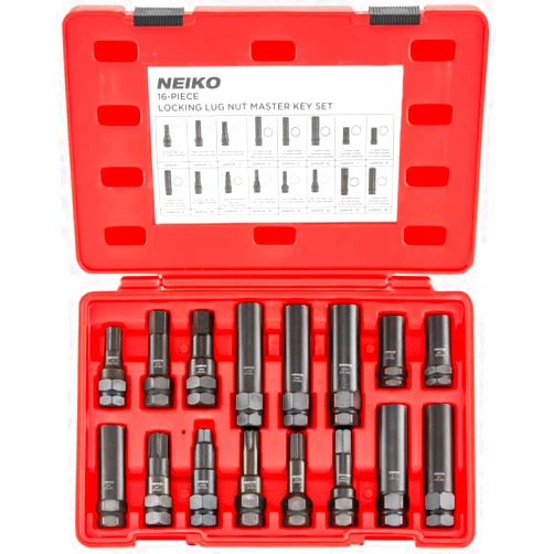 Neiko 02457A Lug-Nut Key Set, Wheel-Lock Removal Tool Kit for Aftermarket and Factory Wheel Tire Keys, SAE and Metric Lug Sockets, 16 Pieces