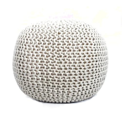 FRELISH DECOR Round Pouf Ottoman Hand Knitted 100% Cotton Pouf Foot Stool - Knitted Bean Bag - Floor Chair for Living Room Bedroom - Foot Rest for Couch (20 Diameter x 14 Height) - Natural