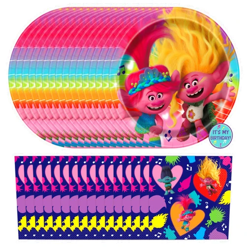 Unique Trolls Birthday Party Decorations | Serves 16 Guests | Trolls Plates, Napkins, Sticker