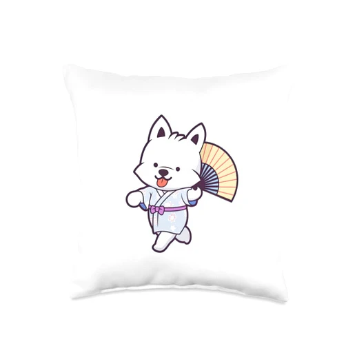 Cute Westie Gifts West Highland White Terrier Yukata Funny Dog Summer Festival Throw Pillow, 16x16, Multicolor