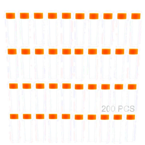 LANIAKEA 200Pcs Plastic Test Tubes with Screw Cap, 5ml Small Plastic Vials Centrifuge Test Tube, Plastic Frozen Test Tubes, Vial Screw Orange Seal Capfor Office School Laboratory Chemistry