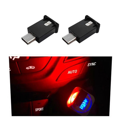 Sylvil 2 PCS USB Type C LED Ambient Light, 8 Colors RGB Dynamic Gradient Brightness Interior Atmosphere Lamp, Mini Adjustable Car Accessories Replace Lighting Parts for Home Laptop