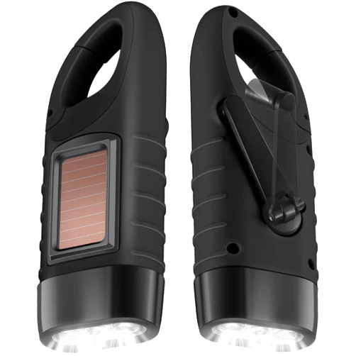 Leelosp 2 Pieces Hand Crank Flashlight Solar Powered Flashlight for Emergencies Solar Powered Rechargeable LED Flashlight for Outdoor Sports Hiking Camping(Black)