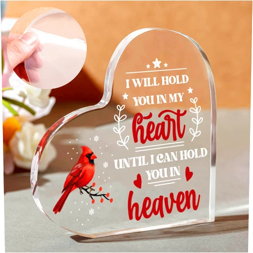 OPPKEPT Cardinal Memorial Gifts for Loss of Loved One Sympathy Gift, Unique Red Cardinals Christmas Ornaments Bereavement Crystal Acrylic Heart Condolence Remembrance Decor in Memory of Dad Mom Husband Wife