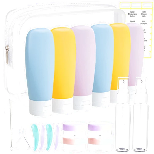 DEWSENSI 20 Pack Travel Bottles Set for Toiletries TSA Approved, Leak Proof Travel Size Containers Kit Portable Refillable Travel Accessories for Shampoo Conditioner Lotion Liquids (Multi-color)