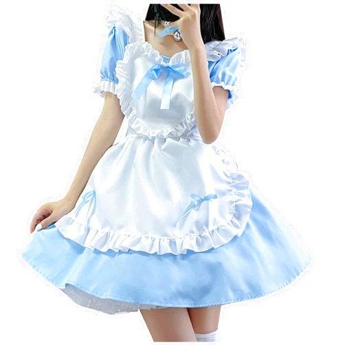 LMSXCT Women's Lolita French Maid Dress Halloween Anime Costume Japanese Anime Cosplay Maid Dress Bowknot Apron Maid Dress