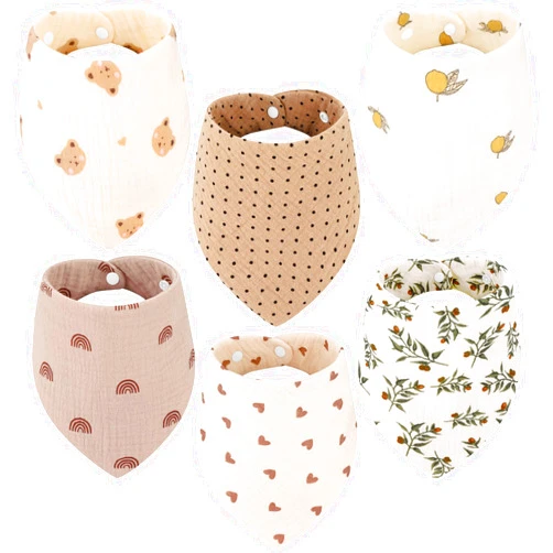 Accmor Muslin Baby Bibs 6 Pack Baby Bandana Drool Bibs 6 layers 100% Cotton Baby Bibs for Teething and Drooling, Drool Bibs for Baby Girls Boys