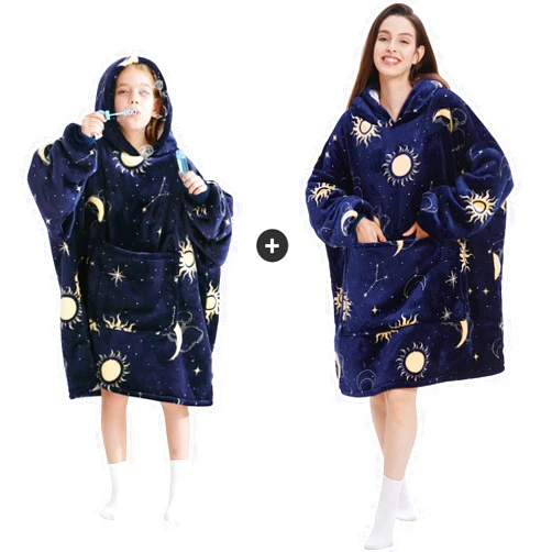 Aemilas Blanket Hoodie for Kids 6-12 and Comfy Hooded Blanket for Adult Star Moon Print