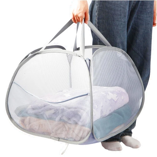 Bemkoo Collapsible Laundry Baskets, 90L Large Foldable Laundry Basket, Durable Mesh Pop Up Hampers for Laundry, Dirty Clothes Laundry Hamper for Bedroom, Bathroom, Dorm, Laundry Room, Travel or Camping Grey