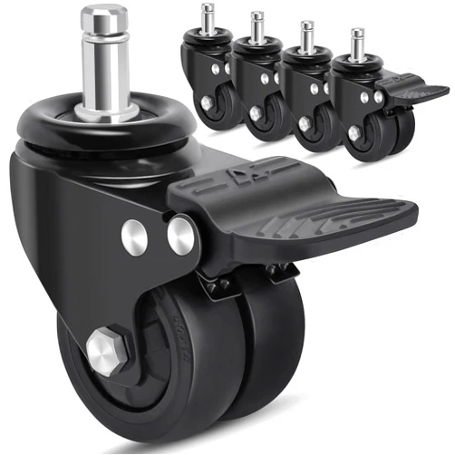 Nefish Office Chair Caster Wheels with Brake, 11mm, 2 Inch Heavy Duty Rubber Office Chair Wheel Replacement, Support 750lbs(Set of 5), Quiet Desk Chair Rollers, Safe for All Floors, Universal Fit