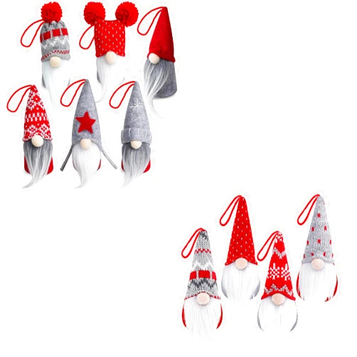 D-FantiX Handmade Swedish Tomte Gnome Christmas Ornaments Set of 6 & Gnome Christmas Ornaments Set of 4 Tree Hanging Decoration