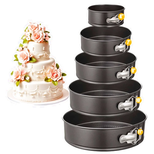 KANIXUM Springform Cake Pan Set of 5, Non-stick Cheesecake Pan with Removable Bottom, Circle 3 Tiered 4