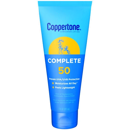 Coppertone Complete Sunscreen Lotion SPF 50, Face and Body Sunscreen, Lightweight, Water Resistant, 7 Fl Oz