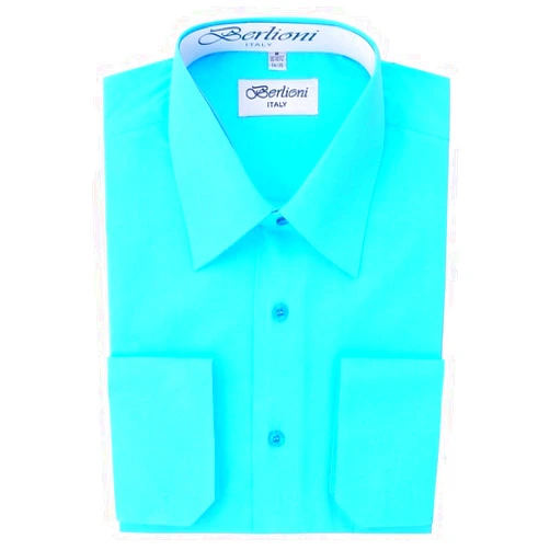 Berlioni Italy Men's Convertible Cuff Solid Dress Shirt Aqua-3XL (19-19½) Sleeve 36/37