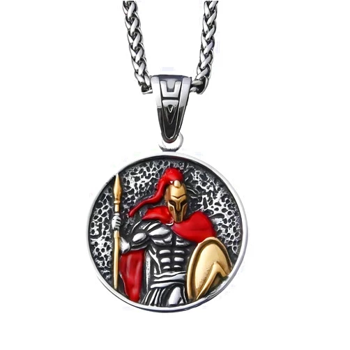 JHBTFQ Spartan Warrior Helmet Shield Pendant Necklace 316L Stainless Steel Ancient Greece Roman King Men's Jewelry Gift