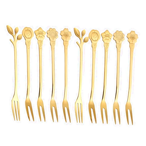 DOITOOL 10pcs Steel Food Pick Metal Fruit Fork Cocktail Fork Dessert Cutlery Mini Small Forks Food Fork Picks Stainless Steel Silverware Lovely Fruits Forks Pastry Fork Cake Toddler
