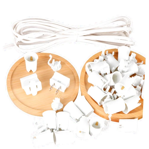 Encoidoz DIY Indoor Outdoor Light String Kit - 25FT SPT-2 18/2 Wire, 25 C9 E17 White Sockets, and 1 SPT-2 Male & Female Vampire Plugs for Customizable Home & Garden Lighting