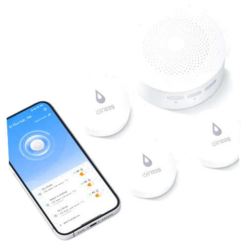 Winees WiFi Water Leak Detector, 3 Pack Water Sensors with 100dB Adjustable Alarm, Leak Alert Email&SMS Notification, 100M Transmission for Basement, Bathroom, Laundry, IFTTT, S1 Plus, 2.4G WiFi Only