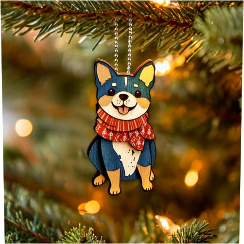 BEETHIS Blue Heeler Christmas Ornament, Cute Australian Cattle Dog with Santa Hat Ornaments for Xmas Tree, Dogs Themed Holiday Home Decor, Gifts for Pet Lovers, Dog Mom Dad Keepsake, Flat 2D Wood, Not 3D -2