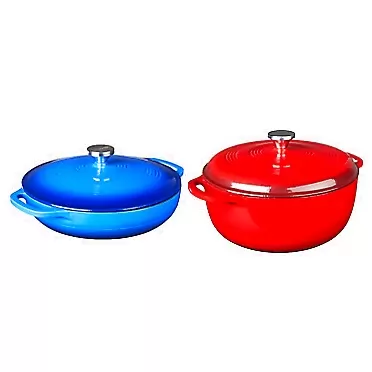 Lodge EC3CC33 Enameled Cast Iron Covered Casserole, 3.6-Quart, Caribbean Blue & EC7D43 Enameled Cast Iron Dutch Oven, 7.5-Quart, Island Spice Red