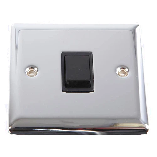Volex Accessories 1 Gang 2 Way 10AX Angled Edge Light Switch, Polished Chrome/Black