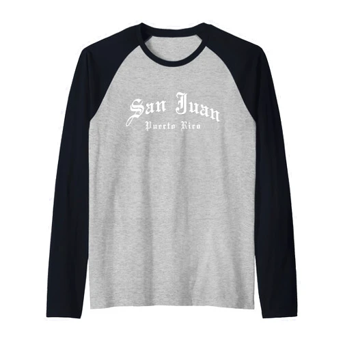 We Love San Juan Puerto Rico San Juan Puerto Rico Pride Vintage Old School English Font Raglan Baseball Tee