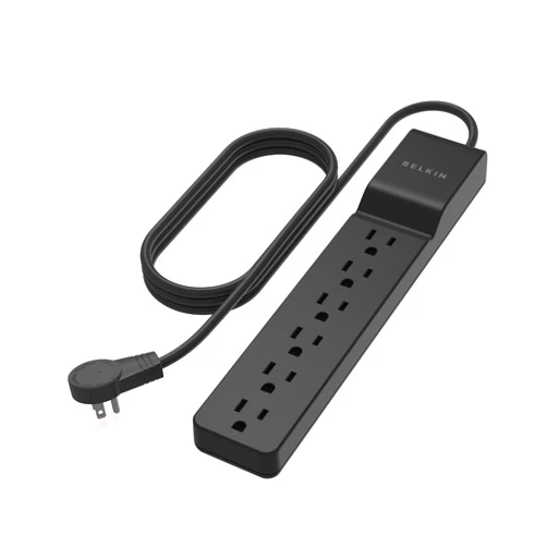 Belkin Surge Protector Power Strip with 6 AC Outlets, 6ft/1.8M Long Heavy-Duty Extension Cord, & 360-Degree Rotating AC Plug for Conference Rooms, Computer Desktops, & More - 600 Joules of Protection