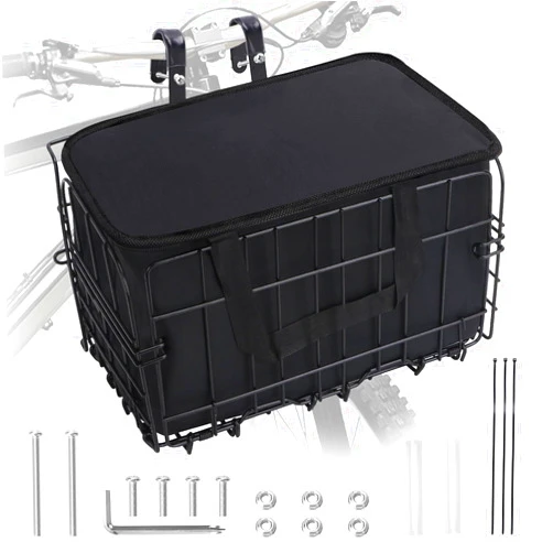 QUMMFA Bike Basket Front, Foldable Bicycle Basket Rear, Adjustable Basket with Removable Liner Bag, Bicycle Baskets for Adult Bikes for Carrying Dog, Groceries, Lunch, Files,and Pets