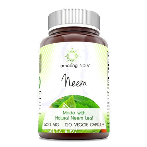 Amazing India Neem (Made with Natural Neem Leaf) Supplement | 500 Mg | 120 Veggie Capsules | Non-GMO | Gluten-Free | Made in USA