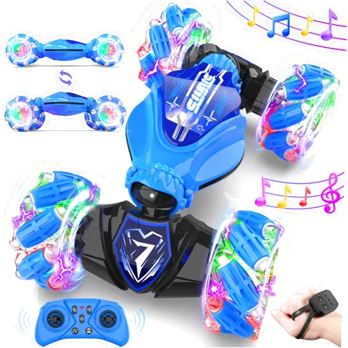 TinyFunz Gesture Sensing Remote Control Car Toys - Drift RC Stunt Car for Kids | 360° Rotating 4WD Transform RC Cars | 2.4Ghz Hand Controlled Car with Lights Music |Birthday to Boys Girls Blue