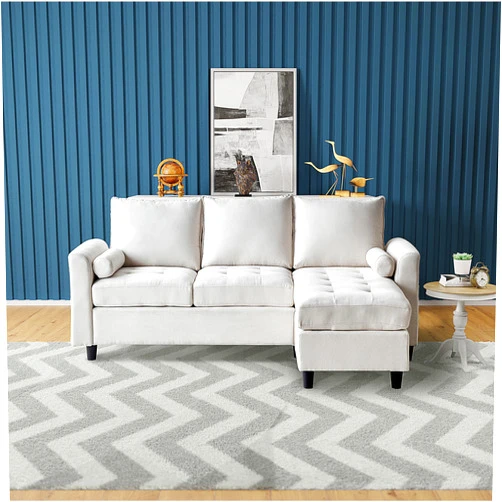Divano Roma Furniture Convertible Couch Chenille Fabric L-Shaped, 3-Seat Sofa Sectional with Reversible Chaise for Living Room, Apartment and Small Space, Compact, Light Grey