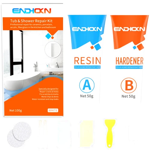 Endhokn Bath Repair Kit White, Endhokn Enamel, Porcelain, Acrylic, Fiberglass, Ceramic Sink, Tub Tile Toilet Shower Kit & Tray & Chip & Pedestal Crack Hole Scratches Repair