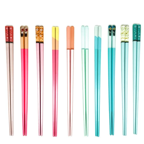 Koolemon 10 Pairs Fiberglass Reusable Chopsticks, Non-Slip,Chopsticks Set for Sushi, Ramen,Dumpling, Asian Cuisine,Noodles, Bento Box,Chinese Japanese Korean Food, Pink+Teal