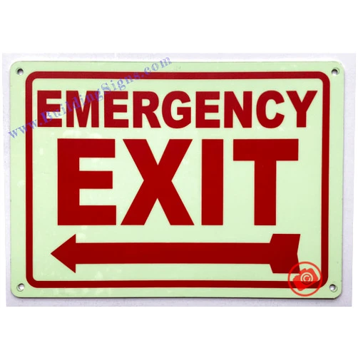 BUILDINGSIGNS.COM Photoluminescent EMERGENCY EXIT WITH LEFT ARROW SIGN/GLOW IN THE DARK EMERGENCY EXIT WITH LEFT ARROW SIGN (ALUMINIUM, 7X10 INCH,HEAVY DUTY, RUST FREE)