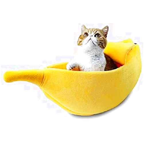 WarmShe Pet Cat Bed House Cute Banana, Warm Soft Punny Dogs Sofa Sleeping Playing Resting Bed, Lovely Pet Supplies for Cats Kittens, Medium