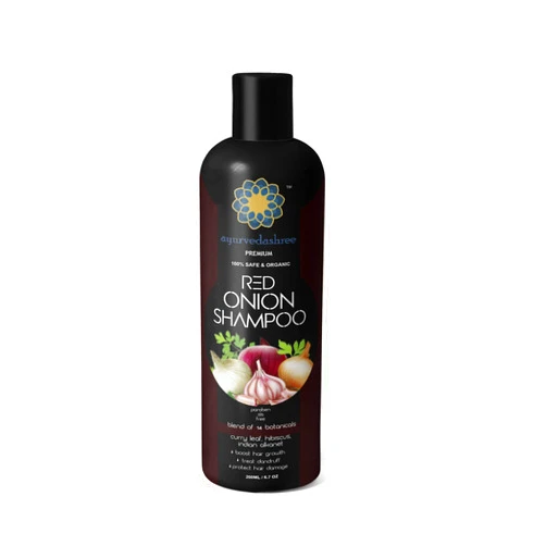 AYURVEDASHREE Red Onion Hair Growth & Hair Fall Control Shampoo – With Curry Leaf, Hibiscus, Indian Alanket, Blend of 14 Botanicals 200ML - SLS and Paraben Free - 100% Safe & Premium- All Hair Type