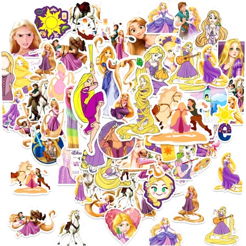 PWSTY 50Pcs Cartoon Tangled Sticker, Cute Waterproof Vinyl Rapunzel Stickers for Water Bottles Tumbler Luggage Skateboard Bumper Scrapbook Mug, Sticker Gift for Kids Teens Adults (Tangled)