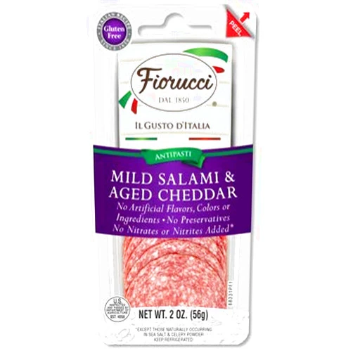 Fiorucci Mild Salami with Aged White Cheddar, 2 Ounce - 12 per case.